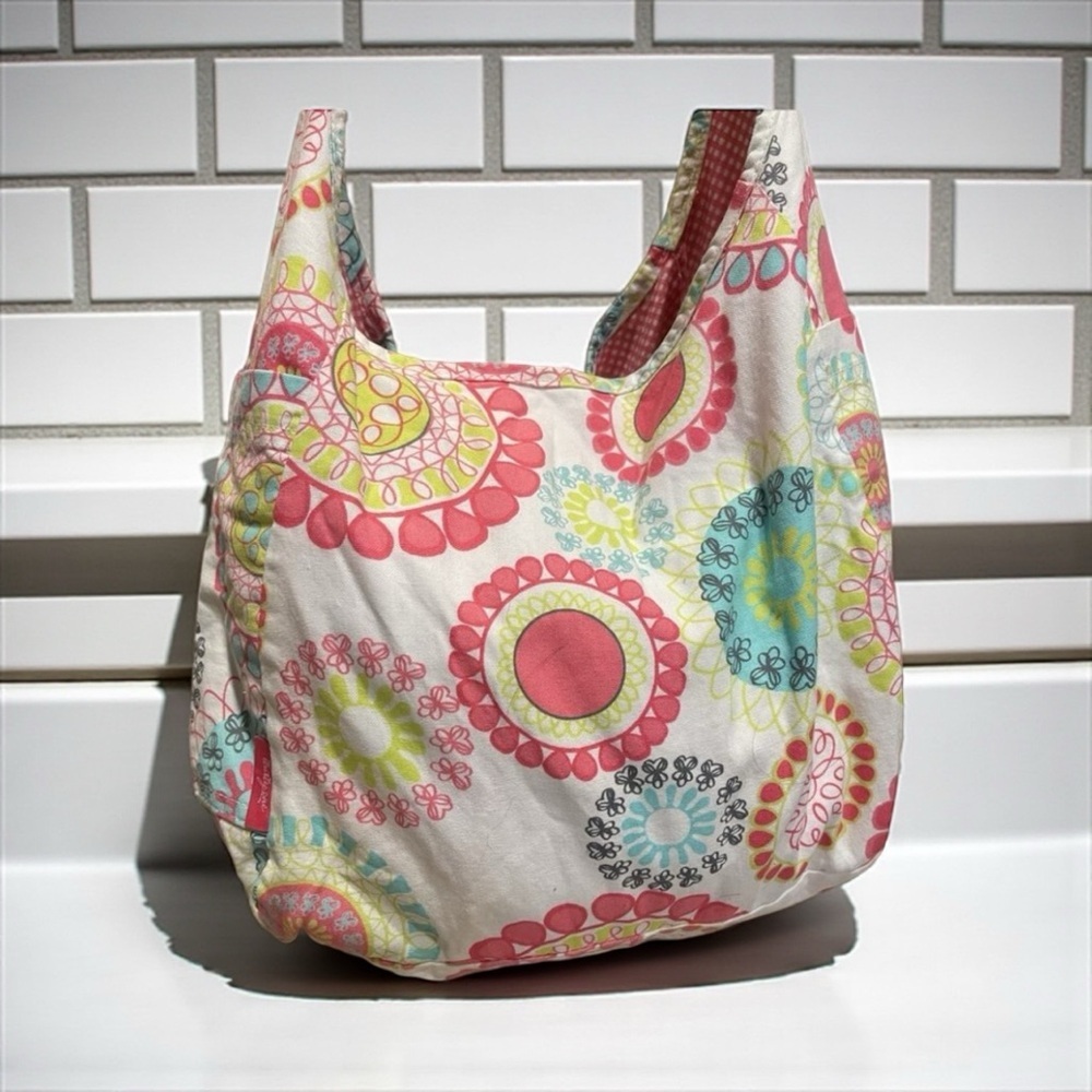 Thirty-One CITRUS MEDALLION Pink Gingham Crossbody Hobo REVERSIBLE Bag Purse LN‌